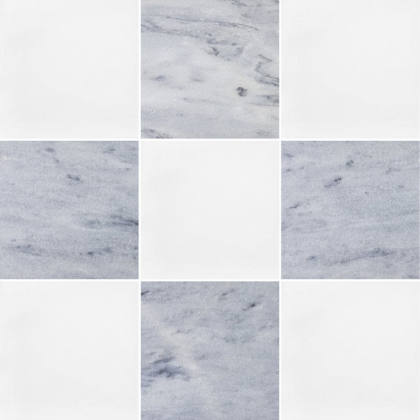White Thassos & Blue Mist 12" Checkerboard Honed