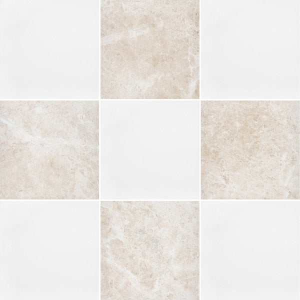 White Thassos & Vanilla Royale 12" Checkerboard Honed