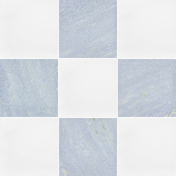 White Thassos & Blue Celeste 12" Checkerboard Honed