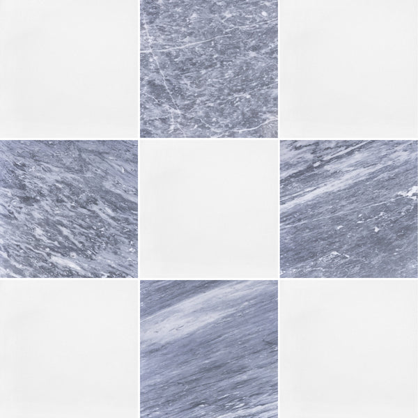 White Thassos & Bardiglio Nuvolato 12" Checkerboard Honed