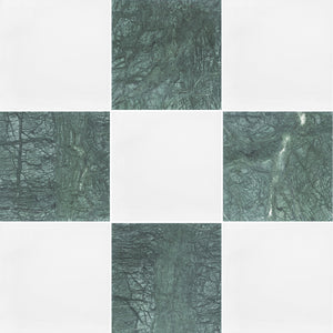 White Thassos & Notte Verde 12" Checkerboard Honed - Elon Tile & Stone