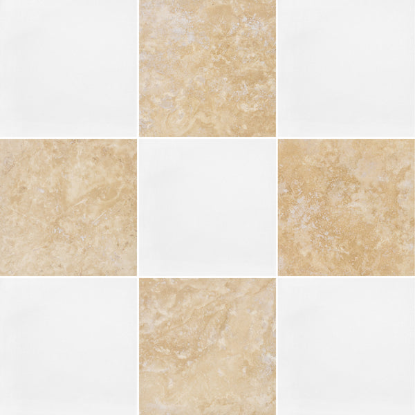 White Thassos & Light Ivory 12" Checkerboard Honed