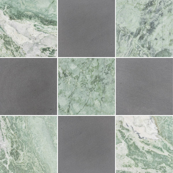 Emerald Green & Grey Basalt 12" Checkerboard Honed