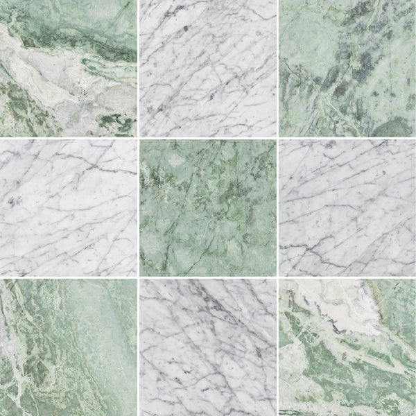 Emerald Green & Bianco Carrara 12" Checkerboard Honed