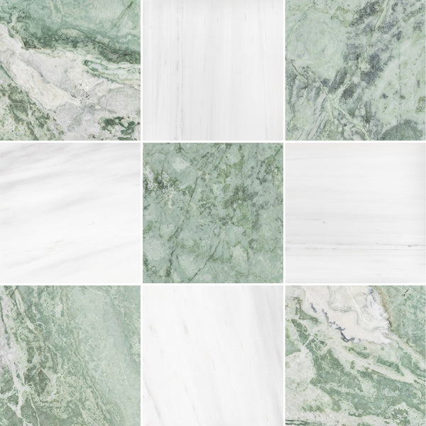 Emerald Green & Select Dolomite 12" Checkerboard Honed
