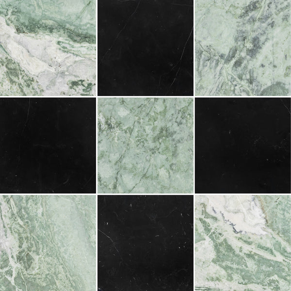 Emerald Green & Black Marble 12" Checkerboard Honed