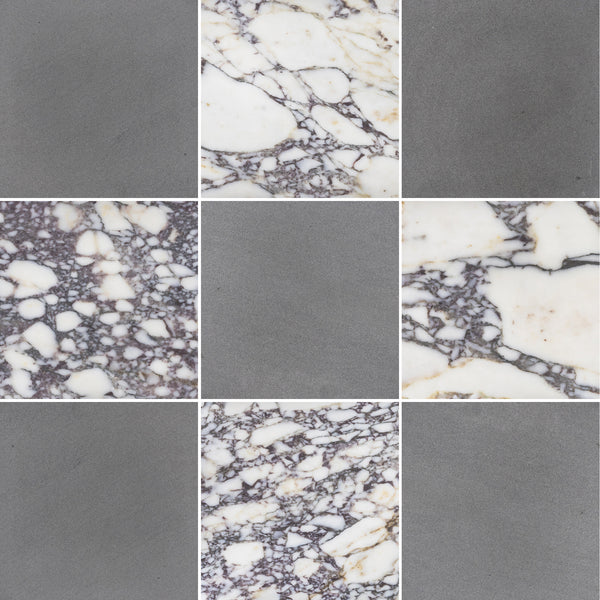 Grey Basalt & Bianco Violetta 12" Checkerboard Honed