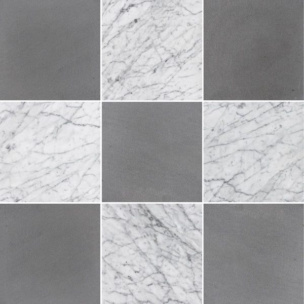Grey Basalt & Bianco Carrara 12" Checkerboard Honed