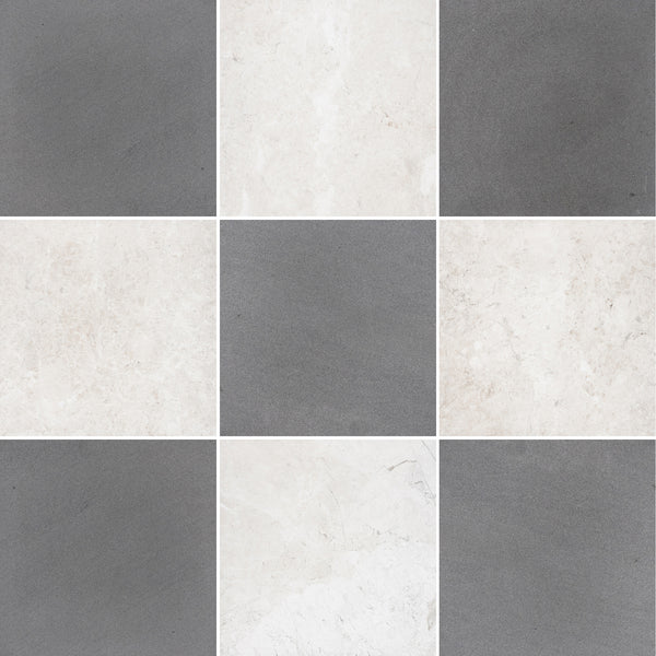 Grey Basalt & Alba Nova 12" Checkerboard Honed