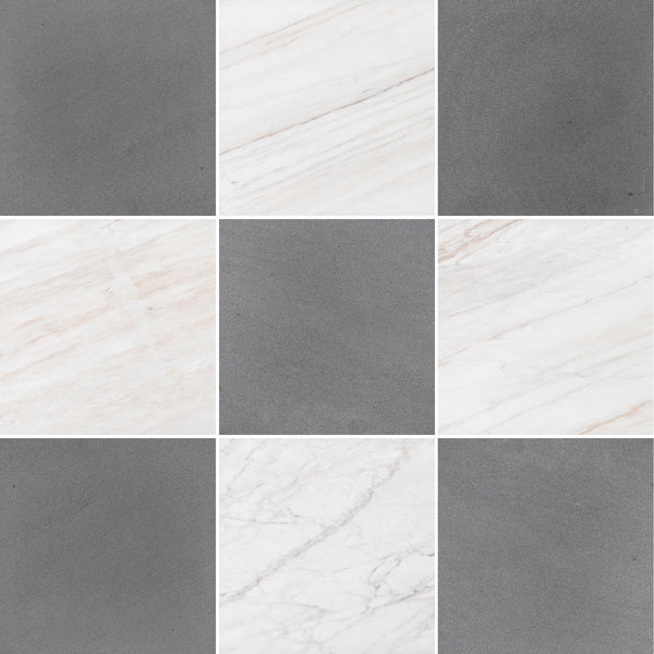 Grey Basalt & Vena D'Oro 12" Checkerboard Honed