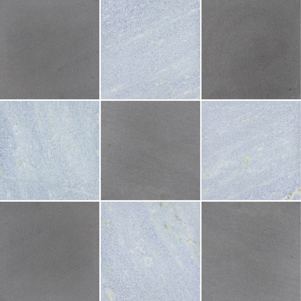 Grey Basalt & Blue Celeste 12" Checkerboard Honed