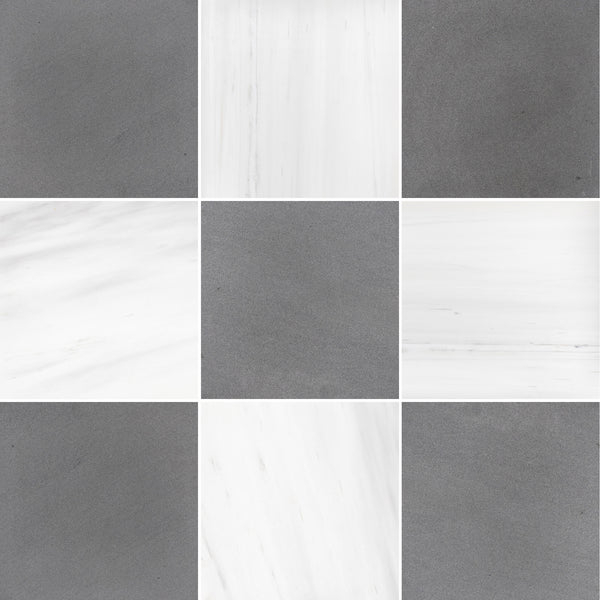 Grey Basalt & Select Dolomite 12" Checkerboard Honed