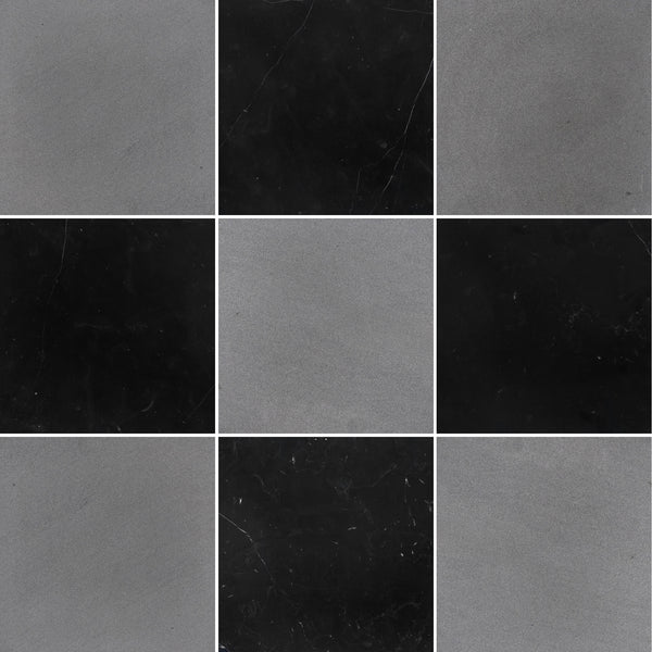 Grey Basalt & Black Marble 12" Checkerboard Honed