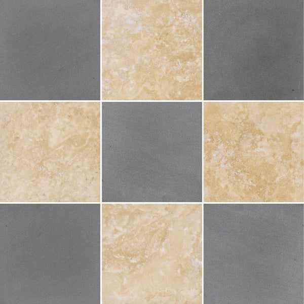 Grey Basalt & Light Ivory 12" Checkerboard Honed