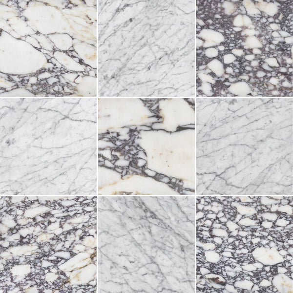 Bianco Violetta & Bianco Carrara 12" Checkerboard Honed