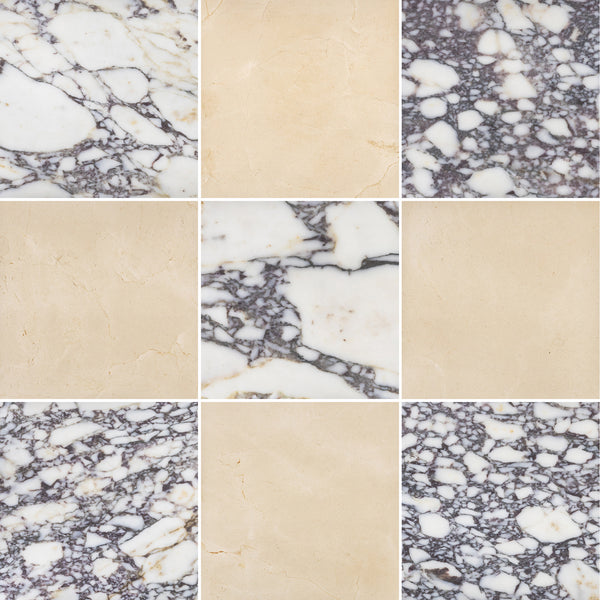 Bianco Violetta & Crema Marfil 12" Checkerboard Honed