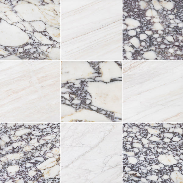Bianco Violetta & Vena D'Oro 12" Checkerboard Honed