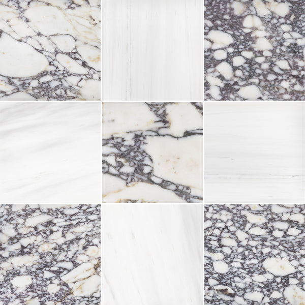 Bianco Violetta & Select Dolomite 12" Checkerboard Honed