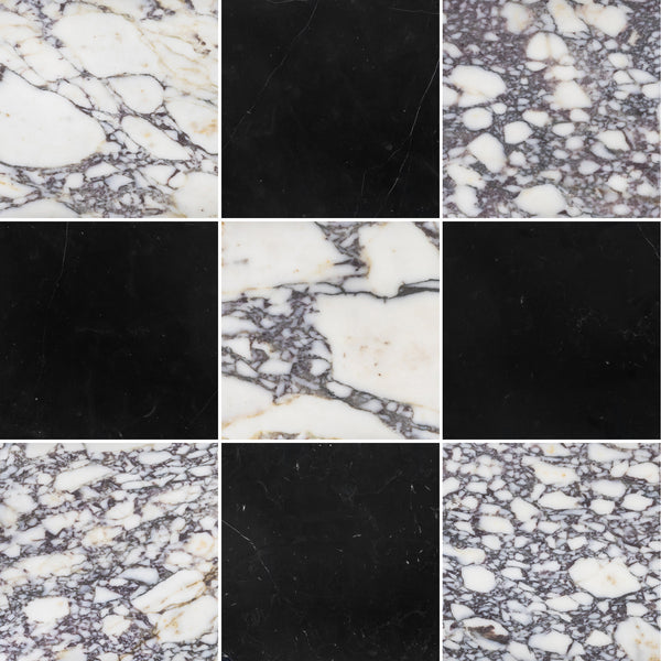 Bianco Violetta & Black Marble 12" Checkerboard Honed