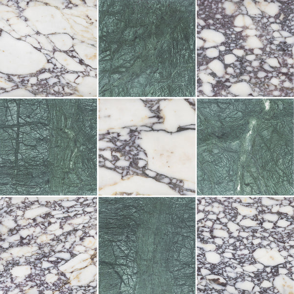 Bianco Violetta & Notte Verde 12" Checkerboard Honed - Elon Tile & Stone