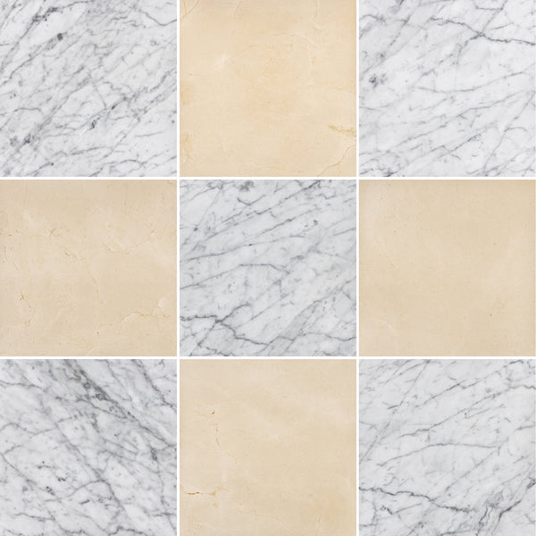 Bianco Carrara & Crema Marfil 12" Checkerboard Honed