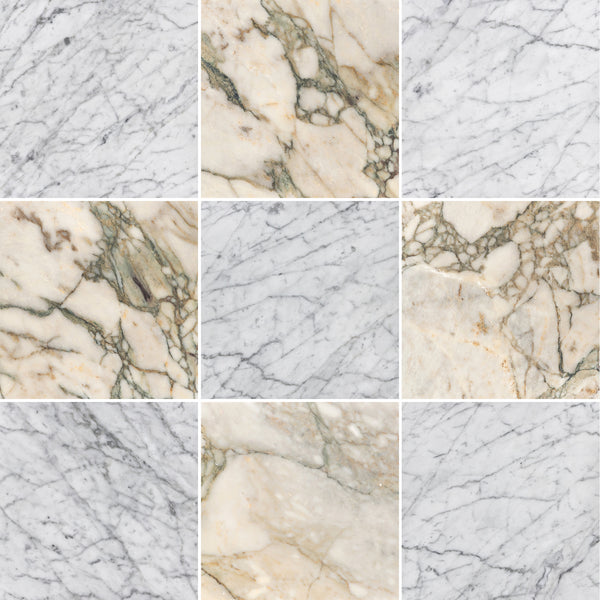 Bianco Carrara & Calacatta Green 12" Checkerboard Honed