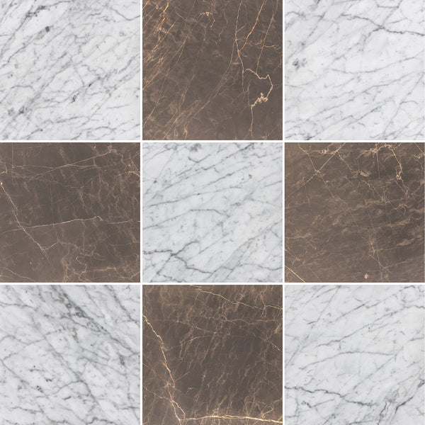 Bianco Carrara & Espresso 12" Checkerboard Honed