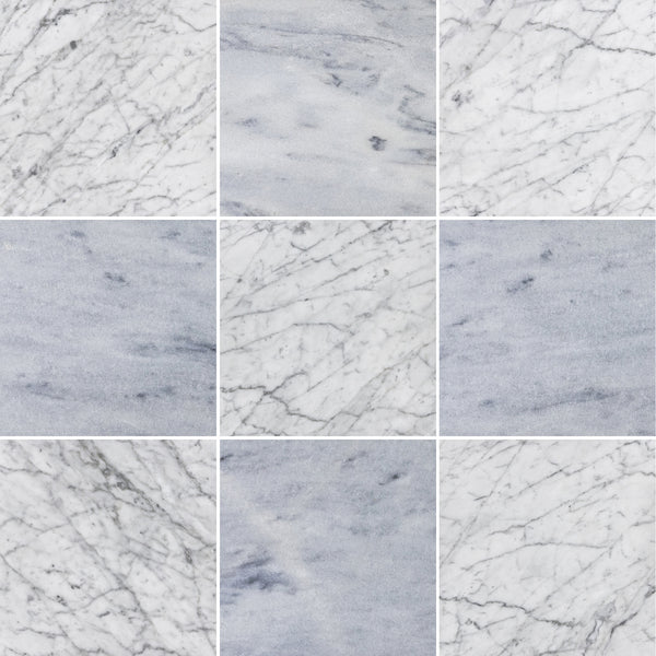 Bianco Carrara & Blue Mist 12" Checkerboard Honed