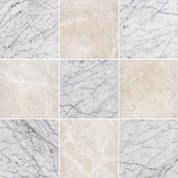 Bianco Carrara & Vanilla Royale 12" Checkerboard Honed