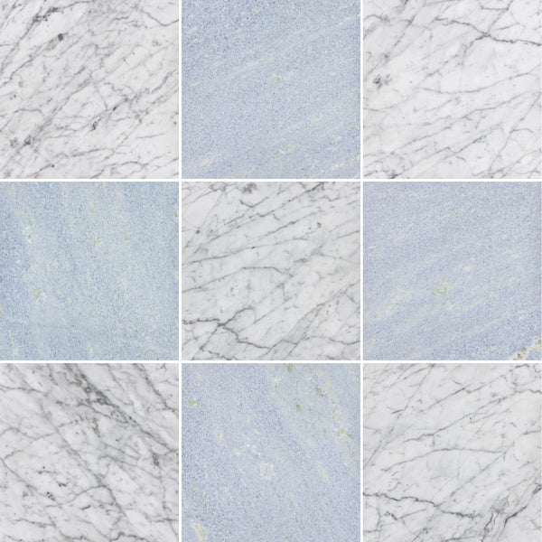 Bianco Carrara & Blue Celeste 12" Checkerboard Honed