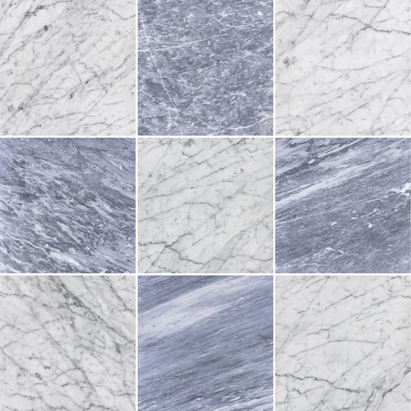Bianco Carrara & Bardiglio Nuvolato 12" Checkerboard Honed