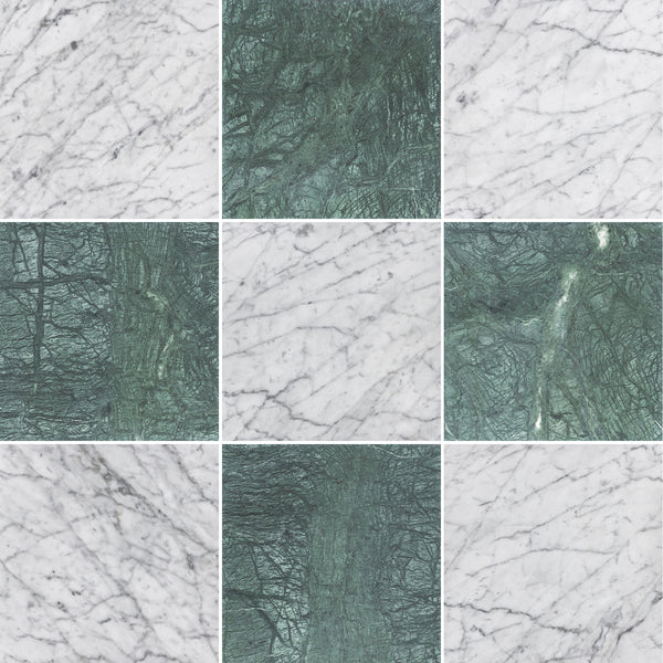 Bianco Carrara & Notte Verde 12" Checkerboard Honed - Elon Tile & Stone