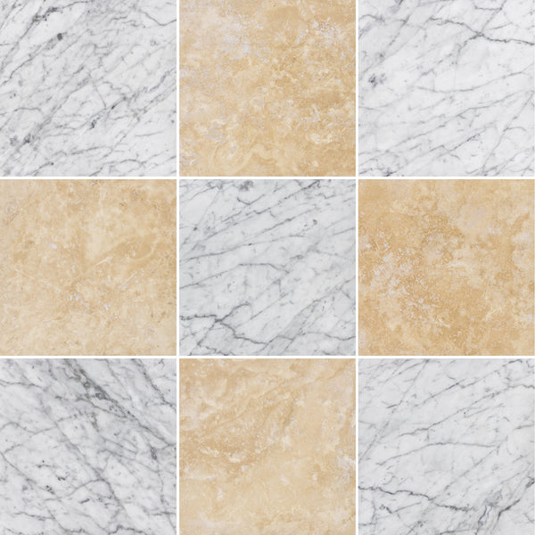 Bianco Carrara & Light Ivory 12" Checkerboard Honed
