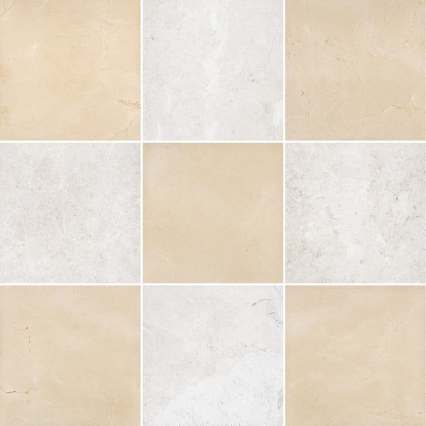 Crema Marfil & Alba Nova 12" Checkerboard Honed