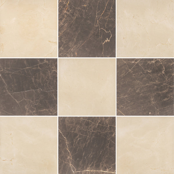 Crema Marfil & Espresso 12" Checkerboard Honed