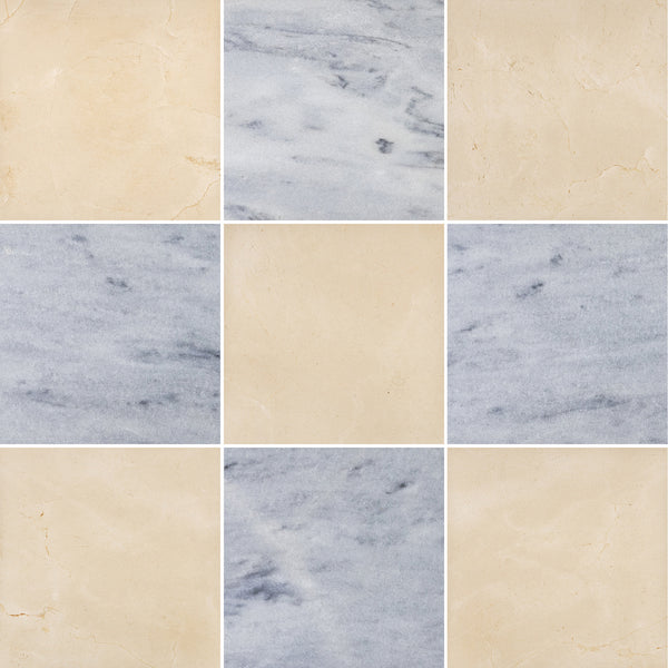 Crema Marfil & Blue Mist 12" Checkerboard Honed