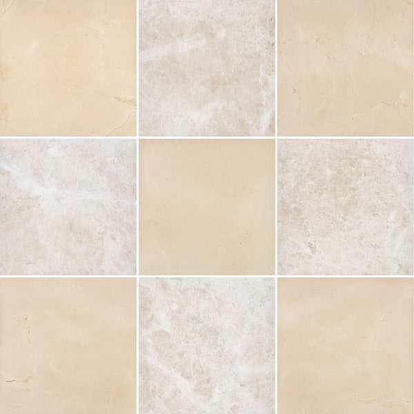 Crema Marfil & Vanilla Royale 12" Checkerboard Honed