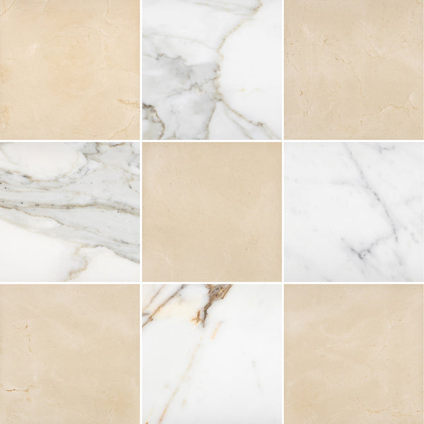 Crema Marfil & Calacatta Gold 12" Checkerboard Honed