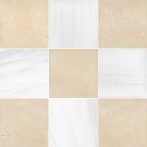 Crema Marfil & Select Dolomite 12" Checkerboard Honed