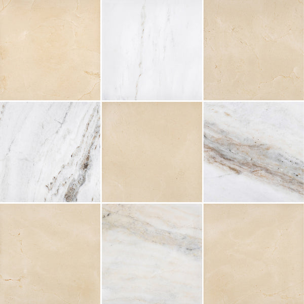 Crema Marfil & Bianco Oro 12" Checkerboard Honed