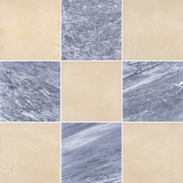 Crema Marfil & Bardiglio Nuvolato 12" Checkerboard Honed