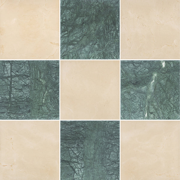 Crema Marfil & Notte Verde 12" Checkerboard Honed - Elon Tile & Stone