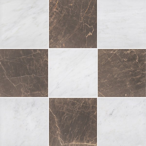 Pearl White & Espresso 12" Checkerboard Honed