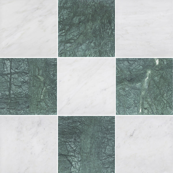 Pearl White & Notte Verde 12" Checkerboard Honed - Elon Tile & Stone