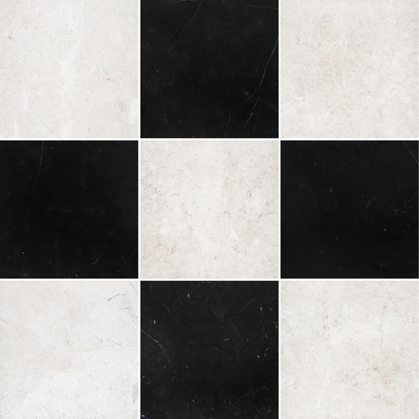 Alba Nova & Black Marble 12" Checkerboard Honed