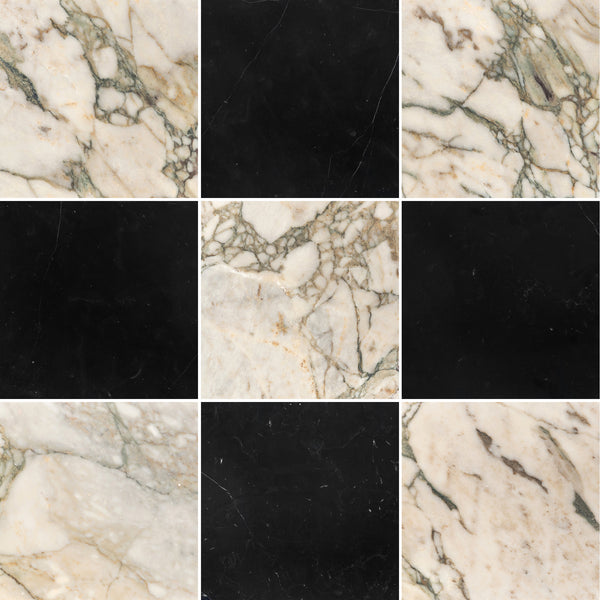 Calacatta Green & Black Marble 12" Checkerboard Honed