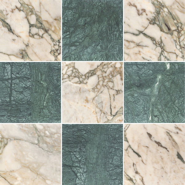 Calacatta Green & Notte Verde 12" Checkerboard Honed - Elon Tile & Stone