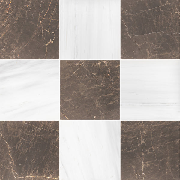 Espresso & Select Dolomite 12" Checkerboard Honed