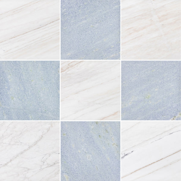 Vena D'Oro & Blue Celeste 12" Checkerboard Honed