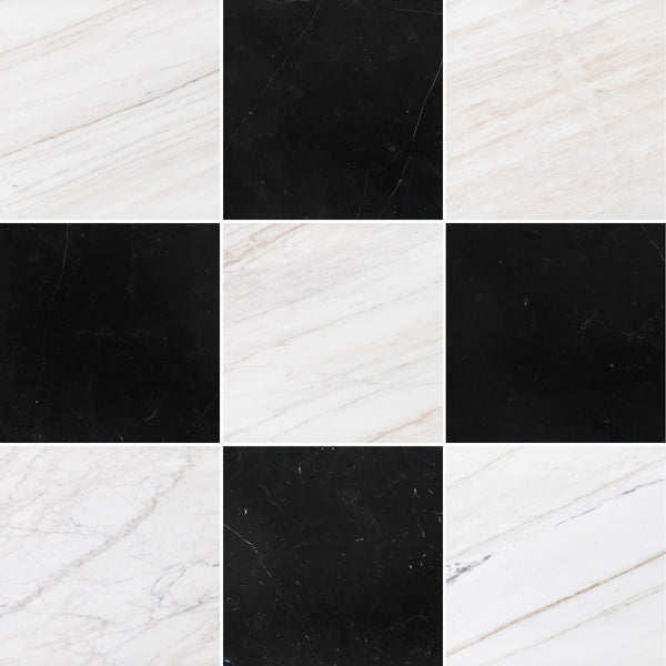 Vena D'Oro & Black Marble 12" Checkerboard Honed